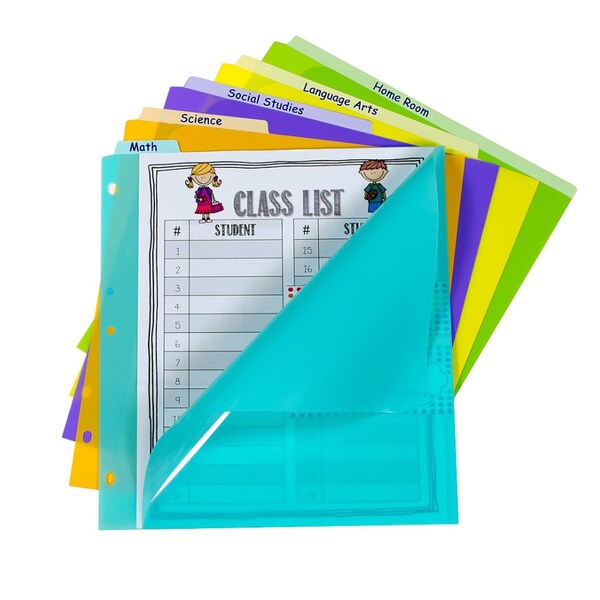 Index Dividers, 5-Tab, W/Vertical Tab, Bright Colors, 8-1/2 X 11, 15PK